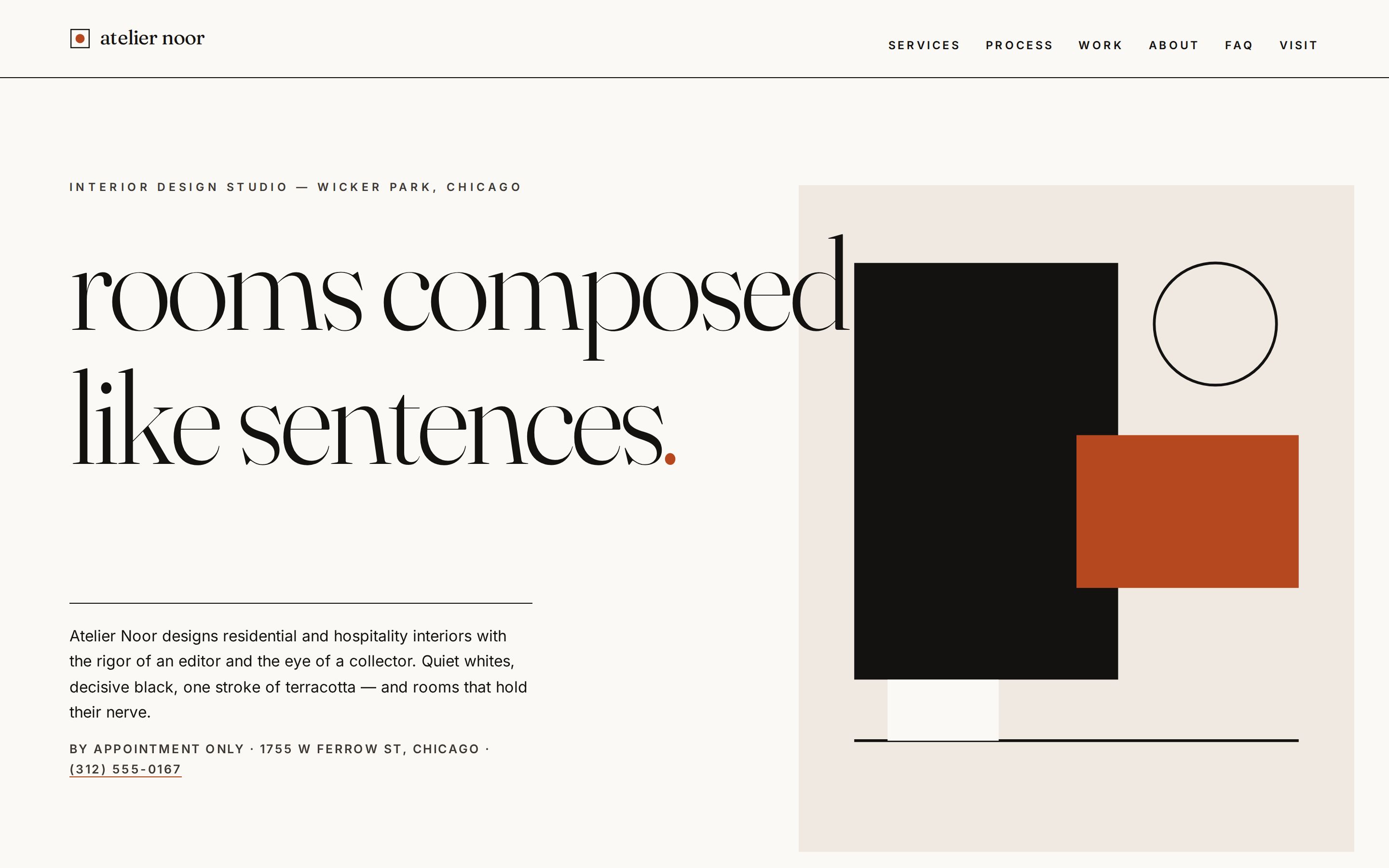 Atelier Noor interior design studio website — Chicago