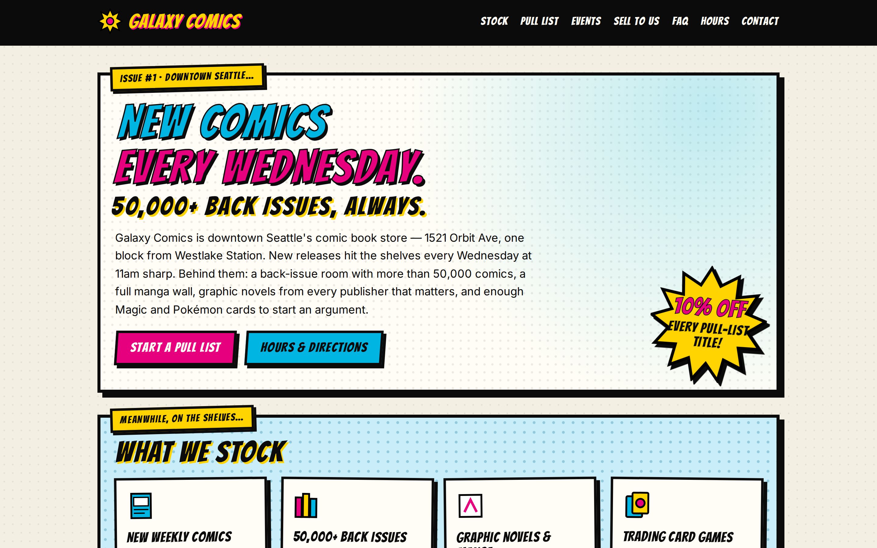 Galaxy Comics store website — Seattle, WA