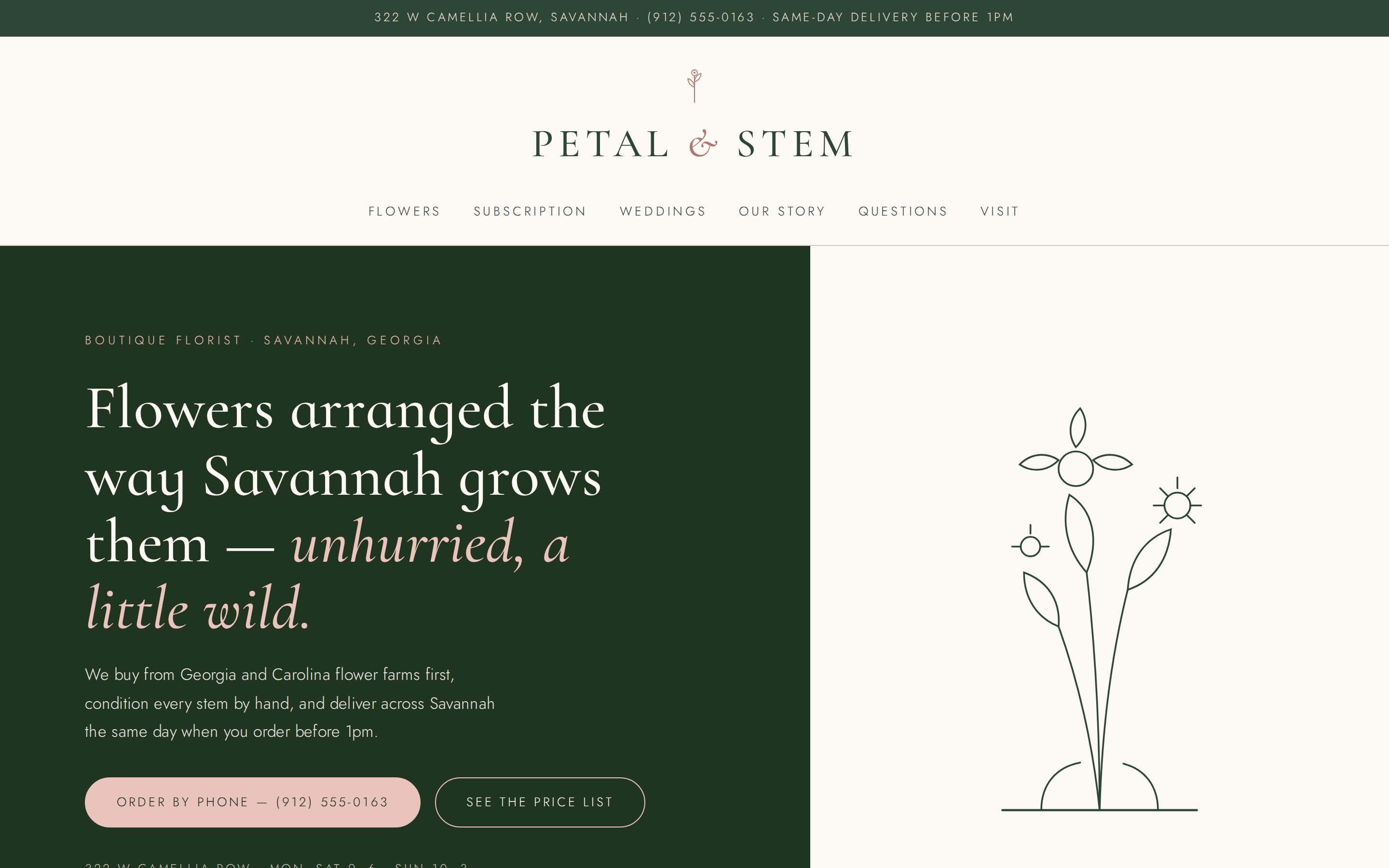 Petal & Stem florist website — Savannah, GA
