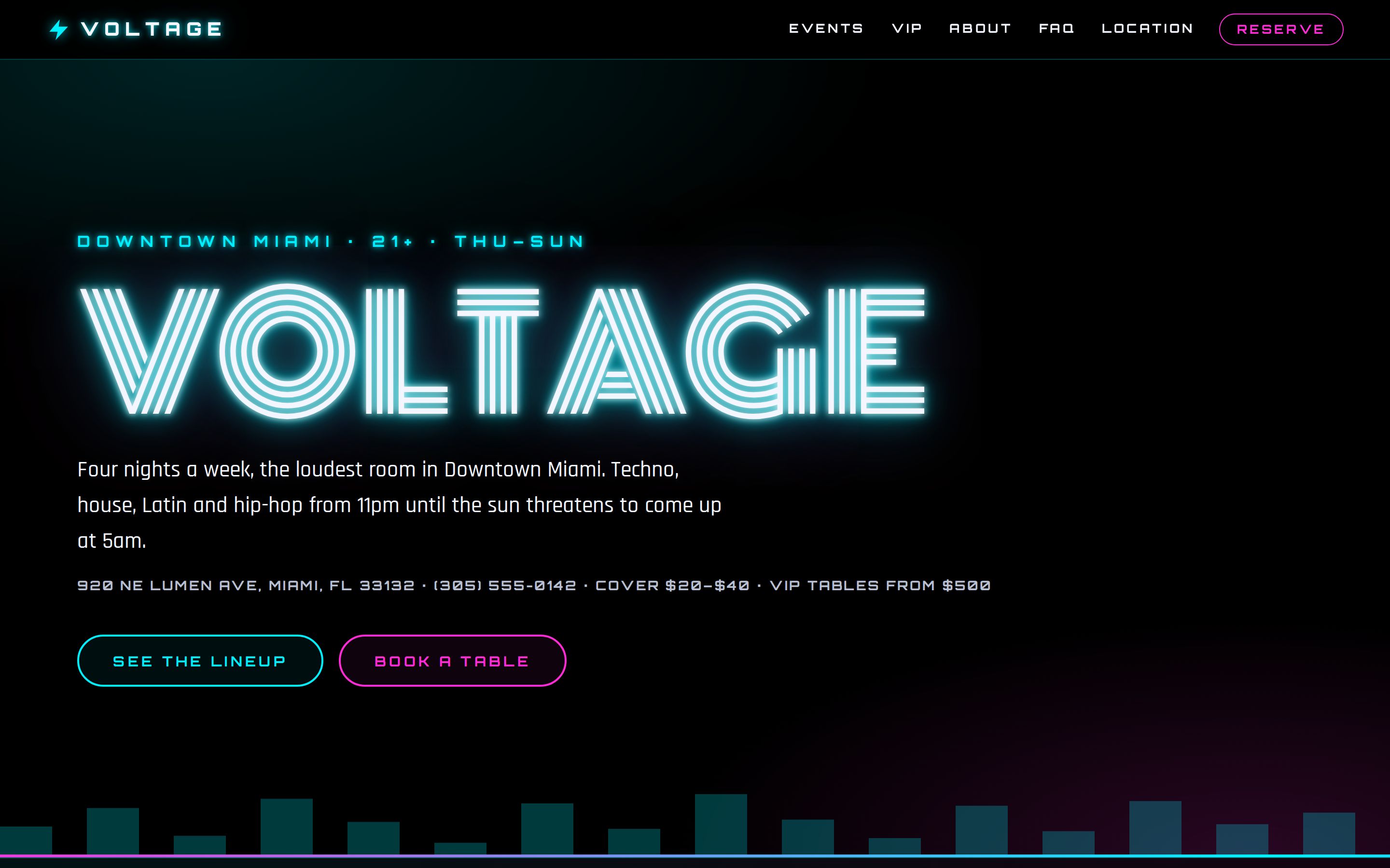 VOLTAGE nightclub website — downtown Miami