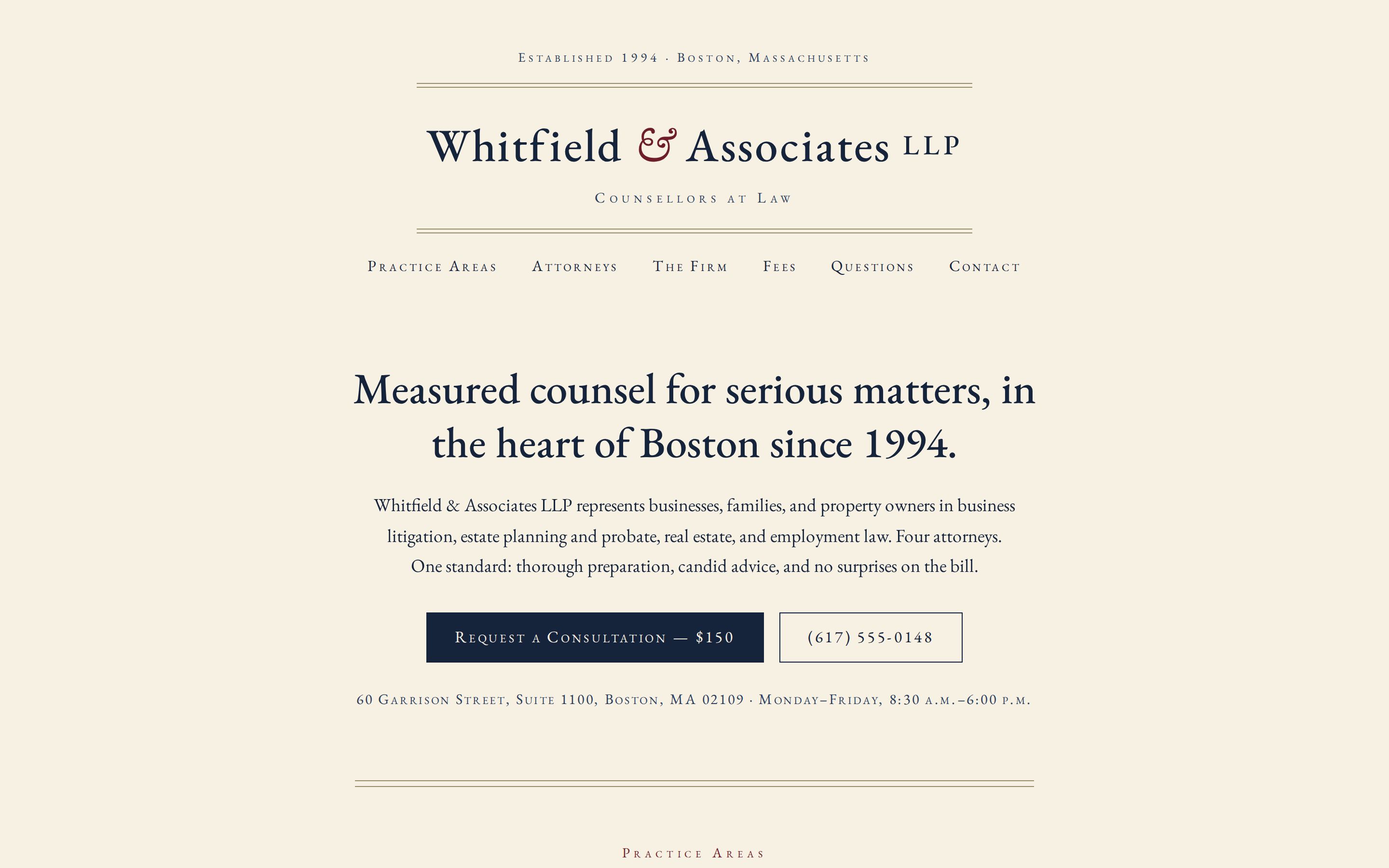 Whitfield & Associates law firm website — Boston, MA